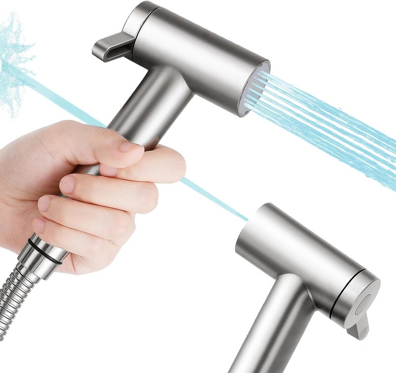 BDJM Handheld Bidet Sprayer for Toilet, Adjustable Water Pressure Control Rotary Switch with Bidet Hose, Exclusive Single Nozzle High Pressure Mode for Cleaning Stubborn Stains, Brushed Nickel - Image 1